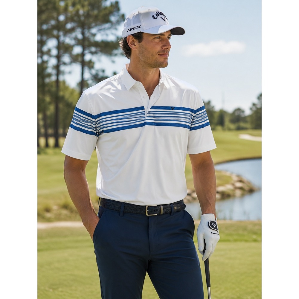 Callaway Mens Opti-Dri Golf Polo Shirt White Blue Striped XL‎